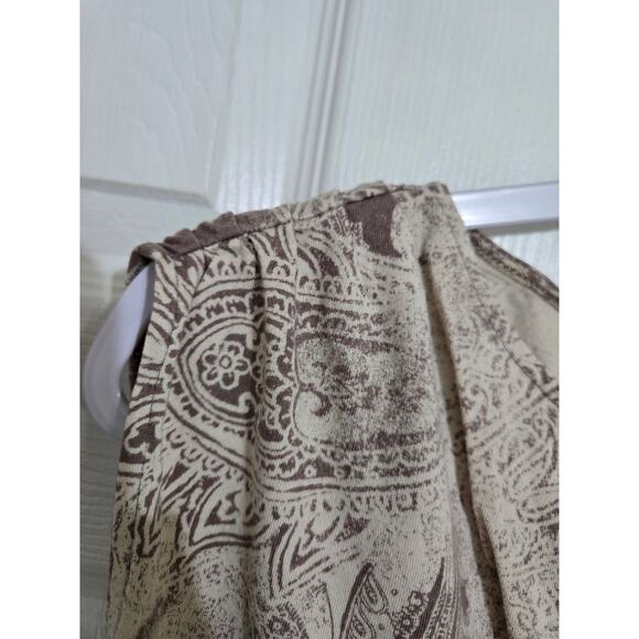 St johns bay petite small women's tan and brown blouse with elastic waistband - Picture 3 of 7